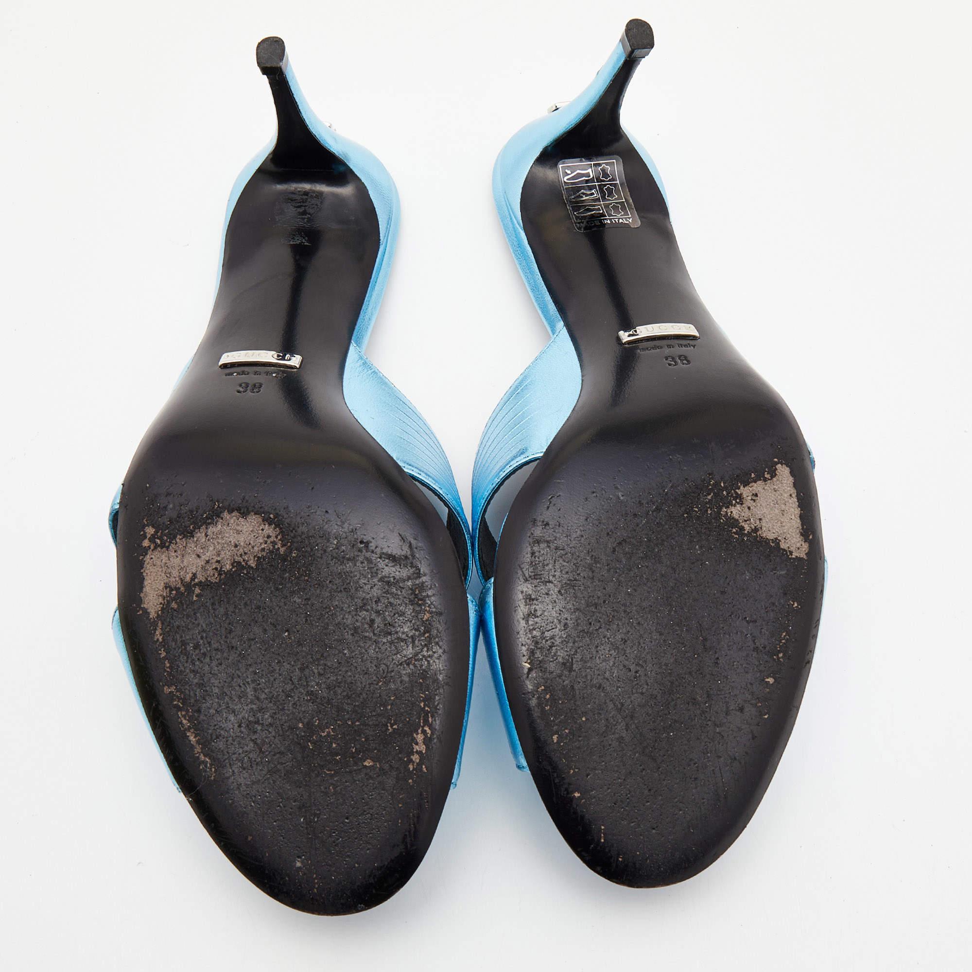 Gucci Metallic Leather Criss Cross Slide Sandals Size 38 3