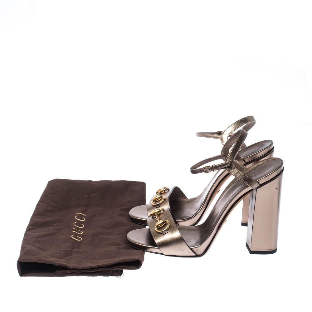 Gucci Metallic Leather Horsebit Ankle Strap Block Heel Sandals Size 40 3