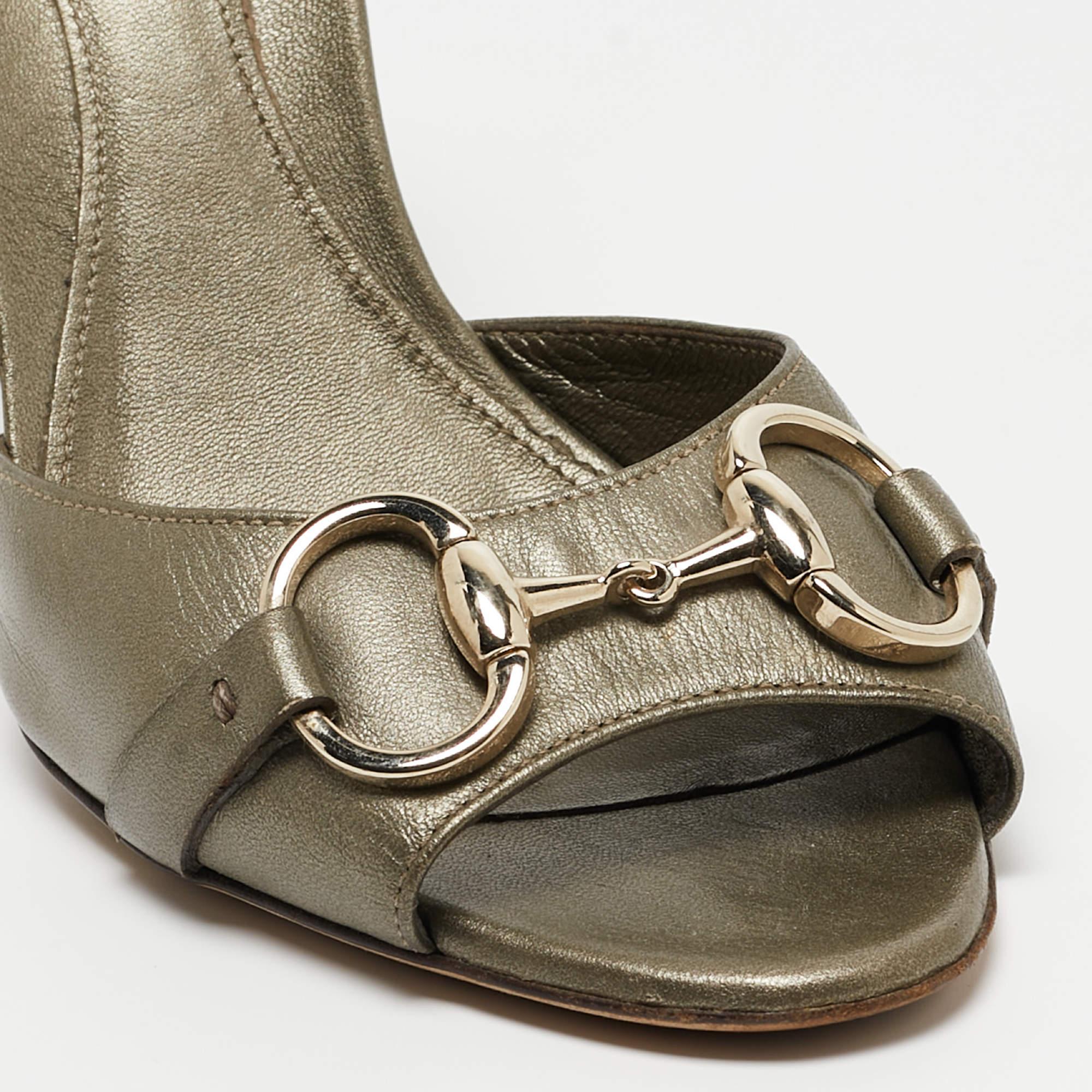 Gucci Metallic Leather Horsebit Slide Sandals Size 37 1