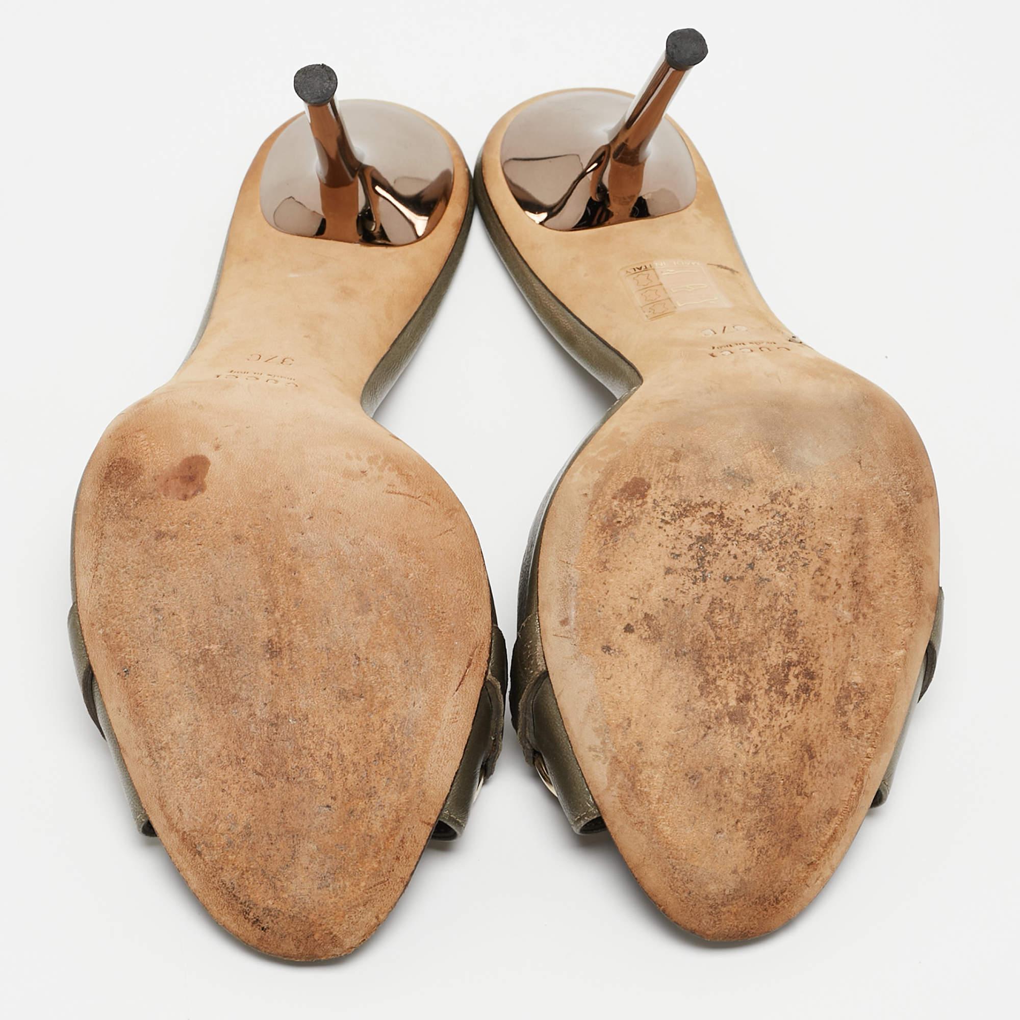 Gucci Metallic Leather Horsebit Slide Sandals Size 37 3