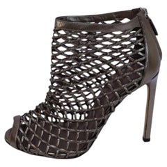 Gucci Metallic Leather Net Peep-Toe Ankle Boots - EU 36.5