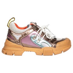 Gucci Metallic Leather SEGA Flashtrek Chunky Trainers Size IT 38