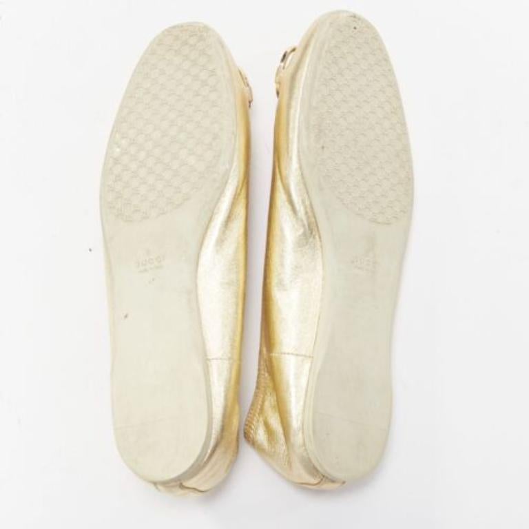 Bailarinas de punta redonda con hebilla Horsebit en oro claro metalizado GUCCI EU36 en venta 6