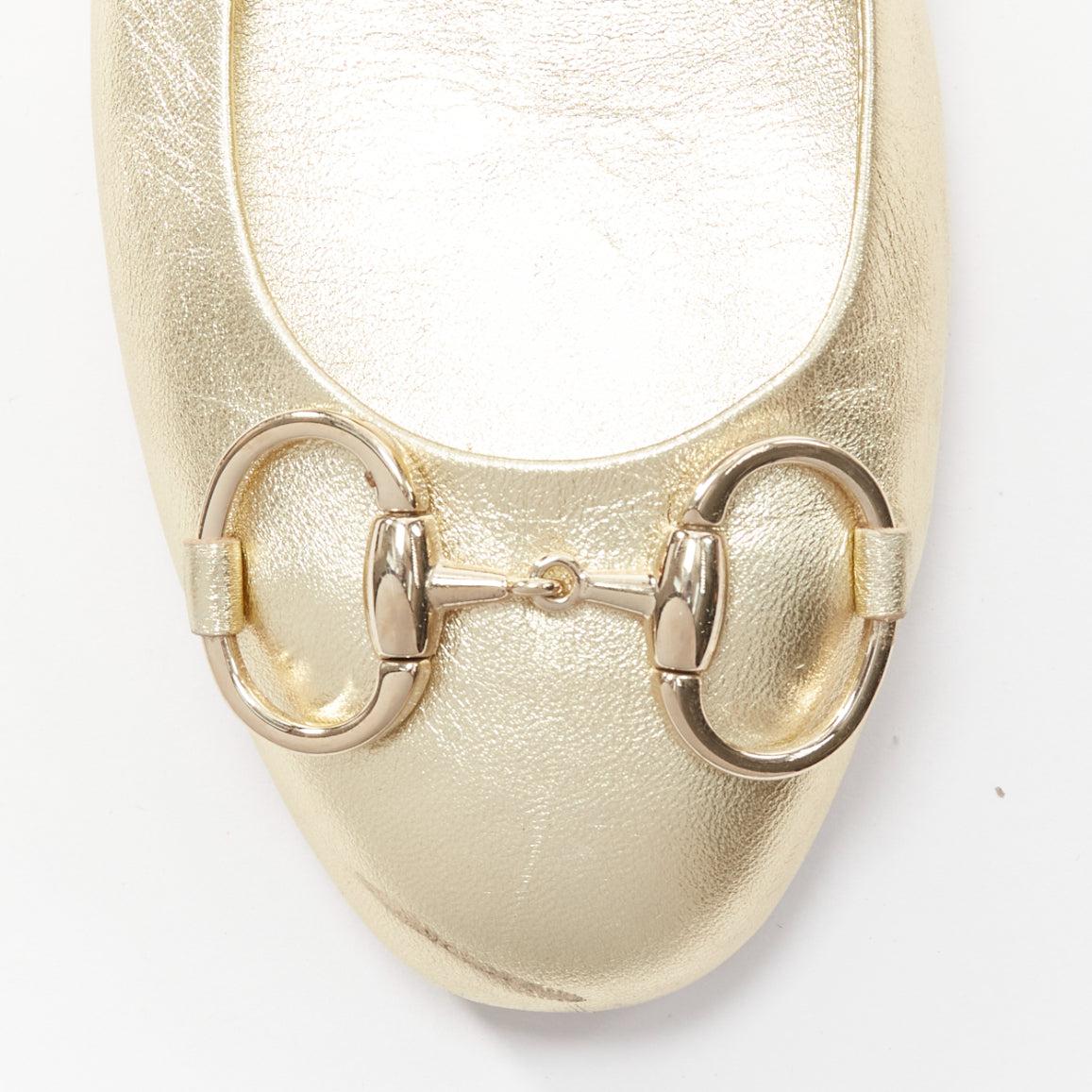 GUCCI metallic light gold Horsebit buckle round toe ballerina flats EU36 For Sale 2