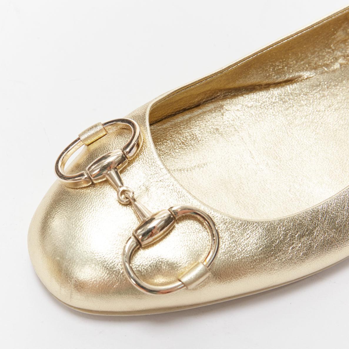 GUCCI metallic light gold Horsebit buckle round toe ballerina flats EU36 For Sale 3