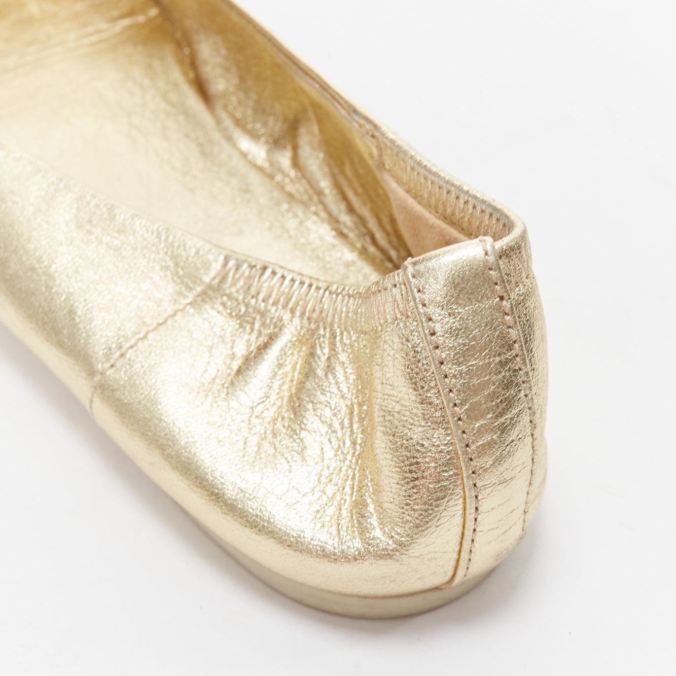 GUCCI metallic light gold Horsebit buckle round toe ballerina flats EU36 For Sale 4