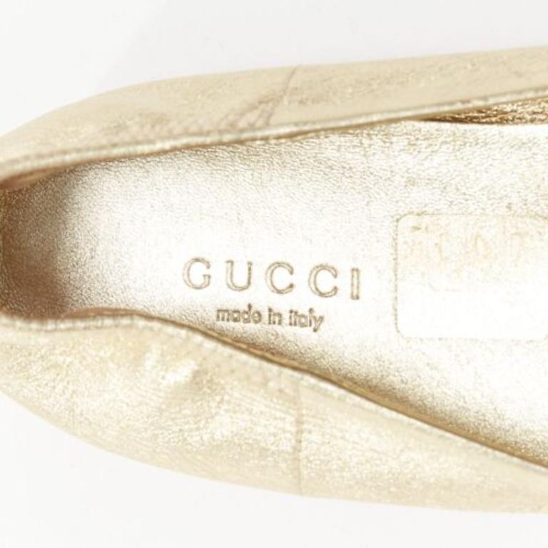 Bailarinas de punta redonda con hebilla Horsebit en oro claro metalizado GUCCI EU36 en venta 4
