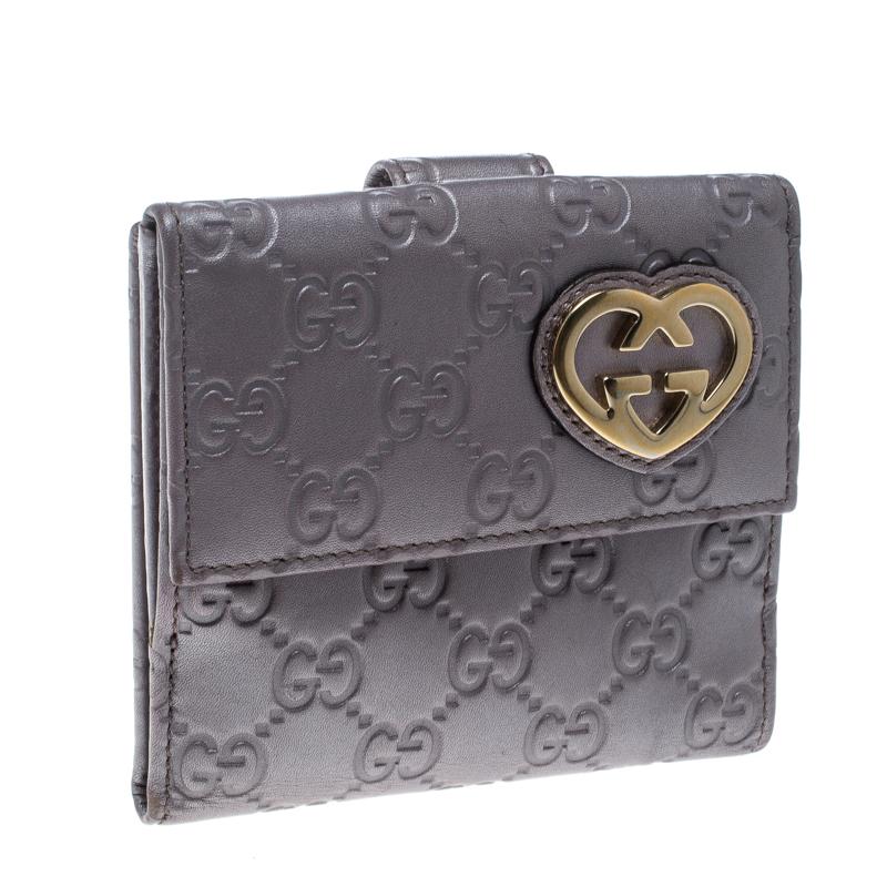 Gucci Metallic Lilac Guccissima Leather Heart Interlocking GG French Wallet 5