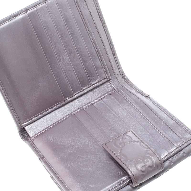 Gray Gucci Metallic Lilac Guccissima Leather Heart Interlocking GG French Wallet