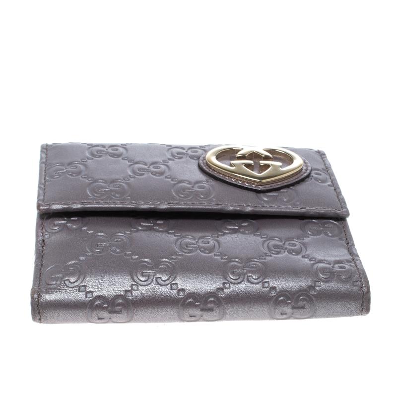 Gucci Metallic Lilac Guccissima Leather Heart Interlocking GG French Wallet 1