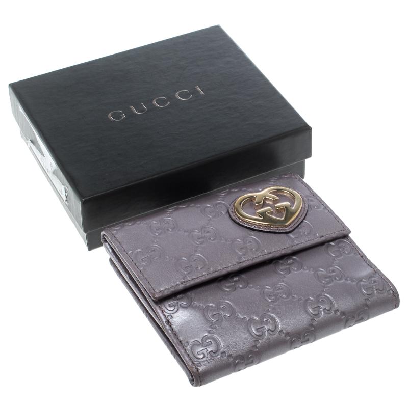 Gucci Metallic Lilac Guccissima Leather Heart Interlocking GG French Wallet 3