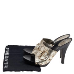 Gucci Metallic Monogram Leather 'Icon Bit' Wooden Clog Slides Size 39.5