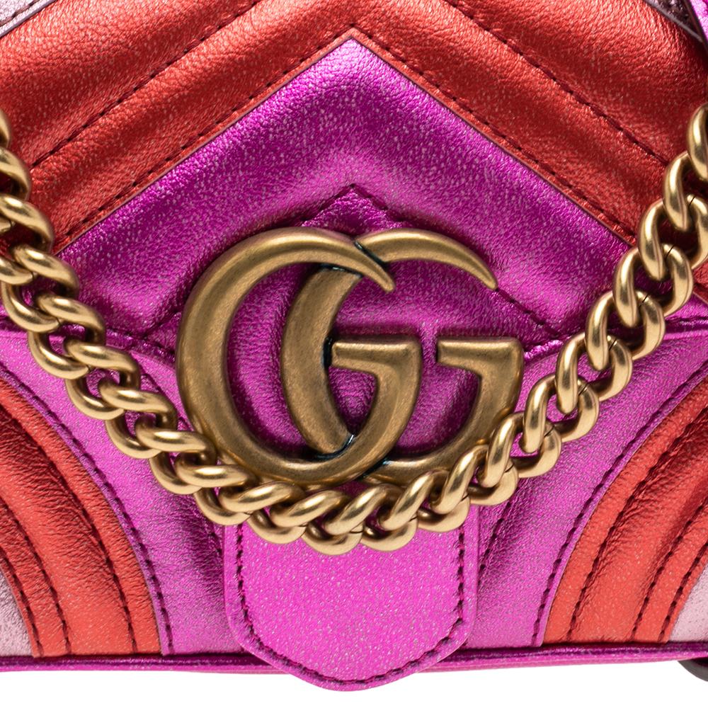 Gucci Metallic Multicolor Leather GG Marmont Shoulder Bag 2