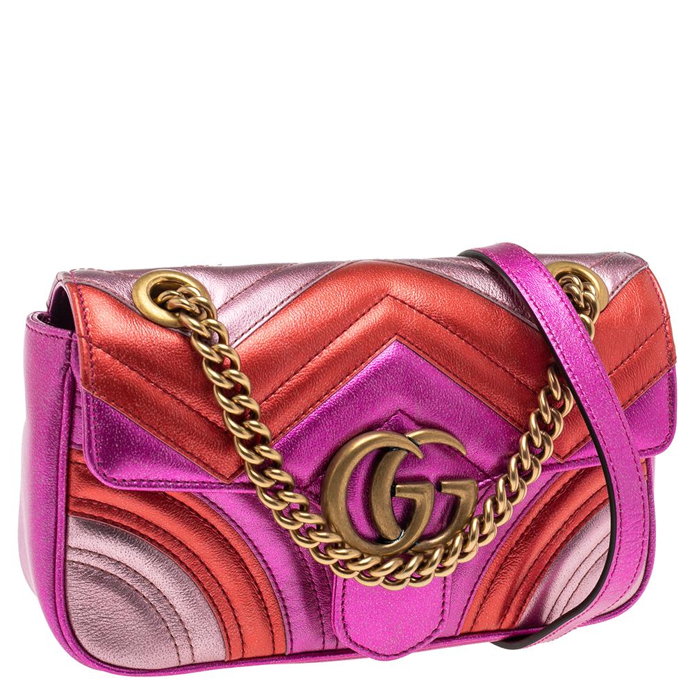 Gucci Metallic Multicolor Leather GG Marmont Shoulder Bag 3