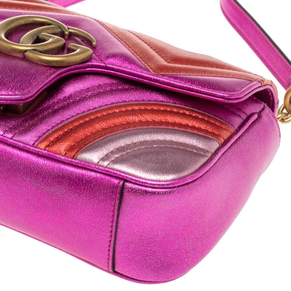 Pink Gucci Metallic Multicolor Leather GG Marmont Shoulder Bag