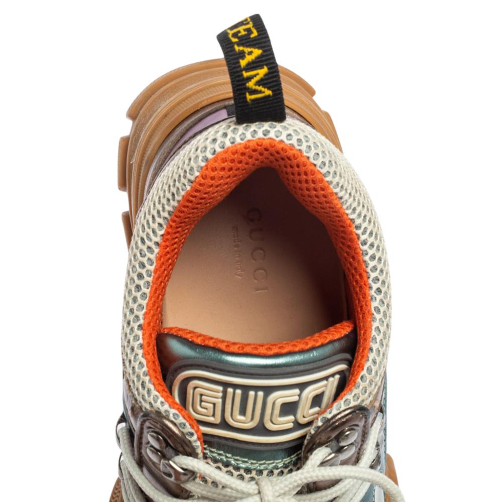 Brown Gucci Metallic Multicolor Mesh and Leather Flashtrek Sneakers Size 36