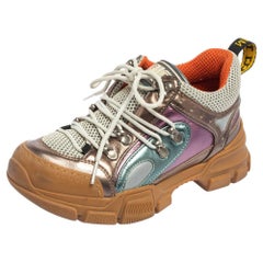 Gucci Flashtrek Turnschuhe aus mehrfarbigem Mesh und Leder in Metallic-Optik Größe 36
