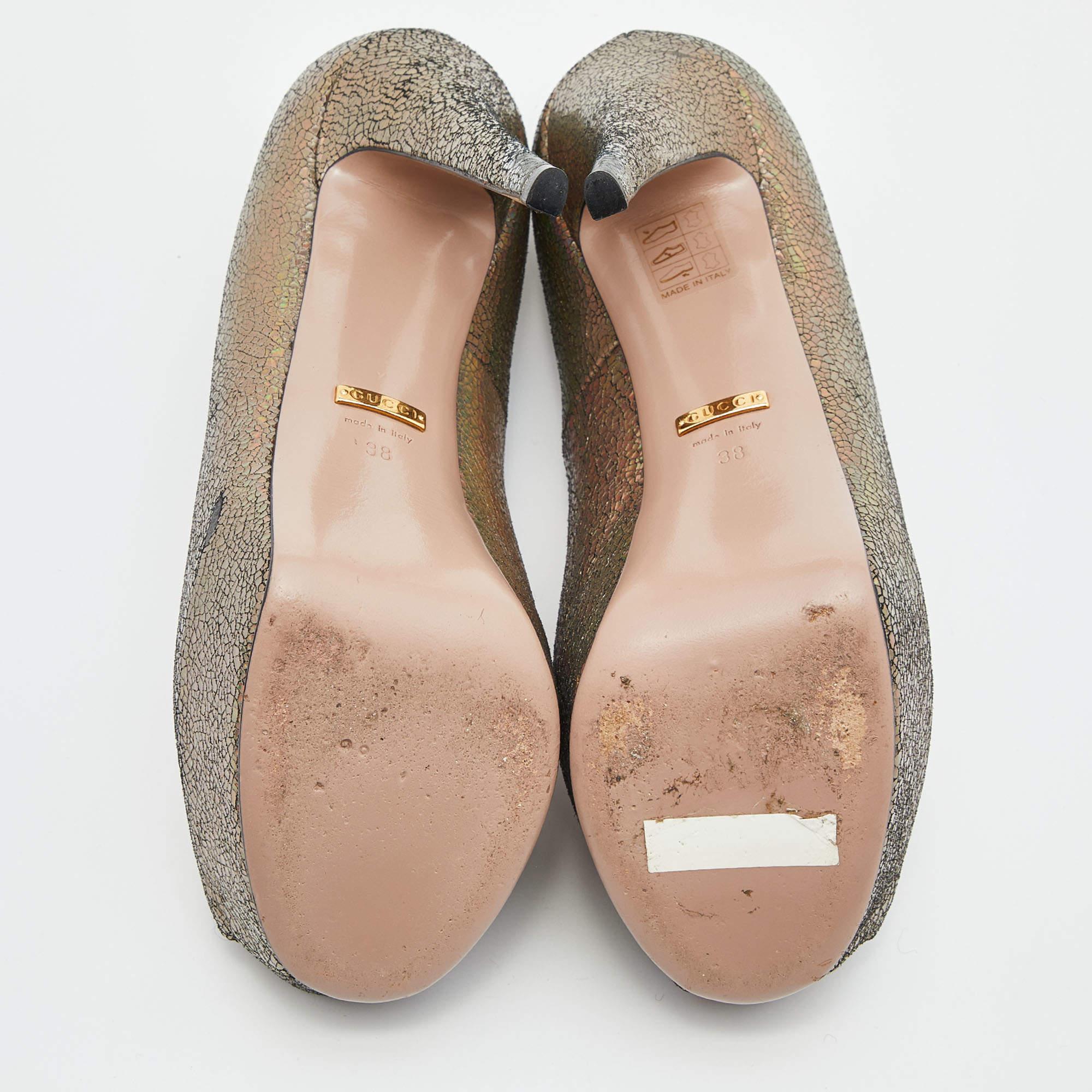 Gucci Metallic Nizza Laser Leather Peep Toe Platform Pumps Size 38 For Sale 1