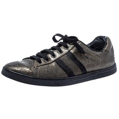 Gucci Metallic Olive Green/Black GG Imprime Canvas Web Low Top Sneakers Size 36