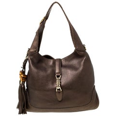 Gucci Dark Brown GG Leather Horsebit Creole Hobo For Sale at 1stDibs