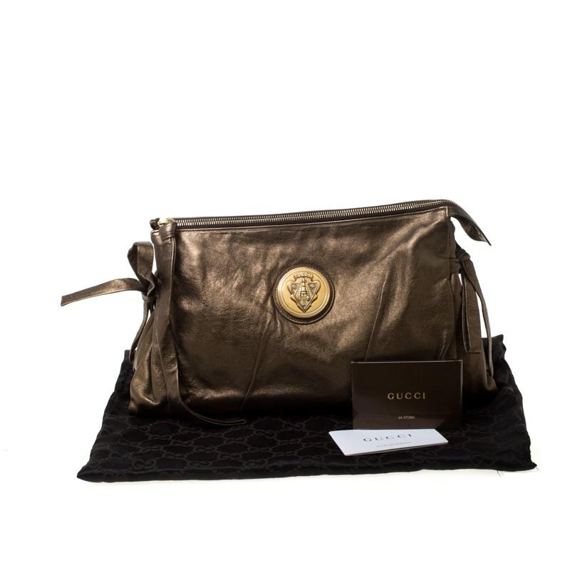 Gucci Metallic Olive Leather Large Hysteria Clutch 7