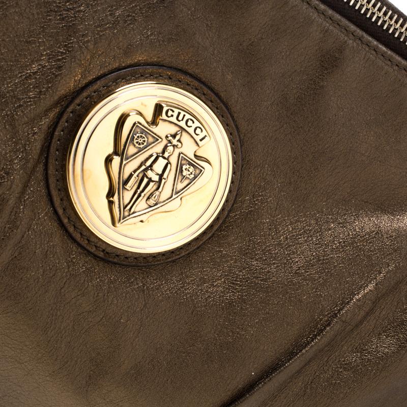 Gucci Metallic Olive Leather Large Hysteria Clutch 4