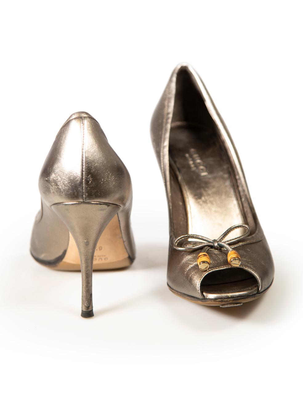 Gucci Metallic Peep-Toe Heels Size US 6.5 In Good Condition For Sale In London, GB