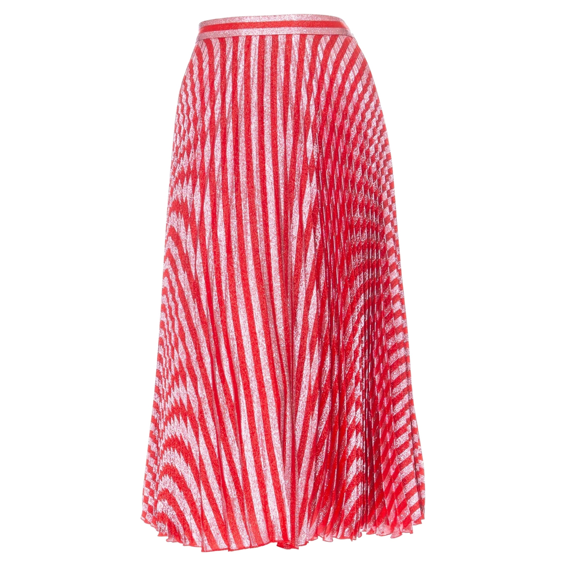 Gucci Metallic Pink and Red Striped Pleated Skirt Spring 2016 Ready-to-Wear