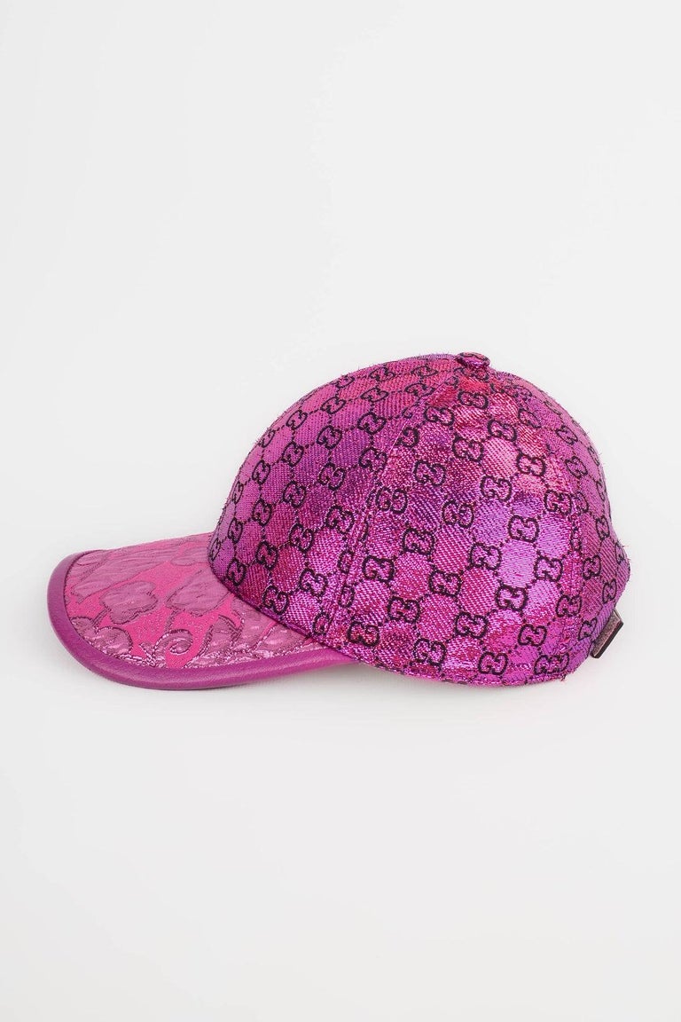 Gucci Pink GG Monogram Sequin Beret Hat M 57cm Rare Metallic Logo Cap Luxury Gucci GG Monogram Metallic Beret Purple - US main image 4