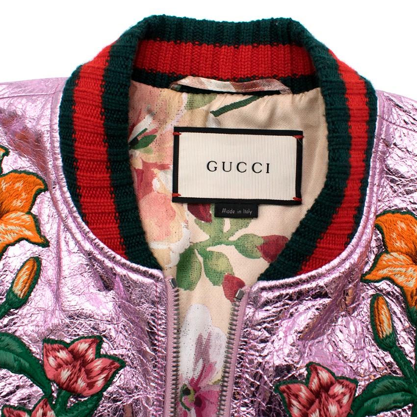 Beige Gucci Metallic Pink Embroidered Bomber Jacket L 46