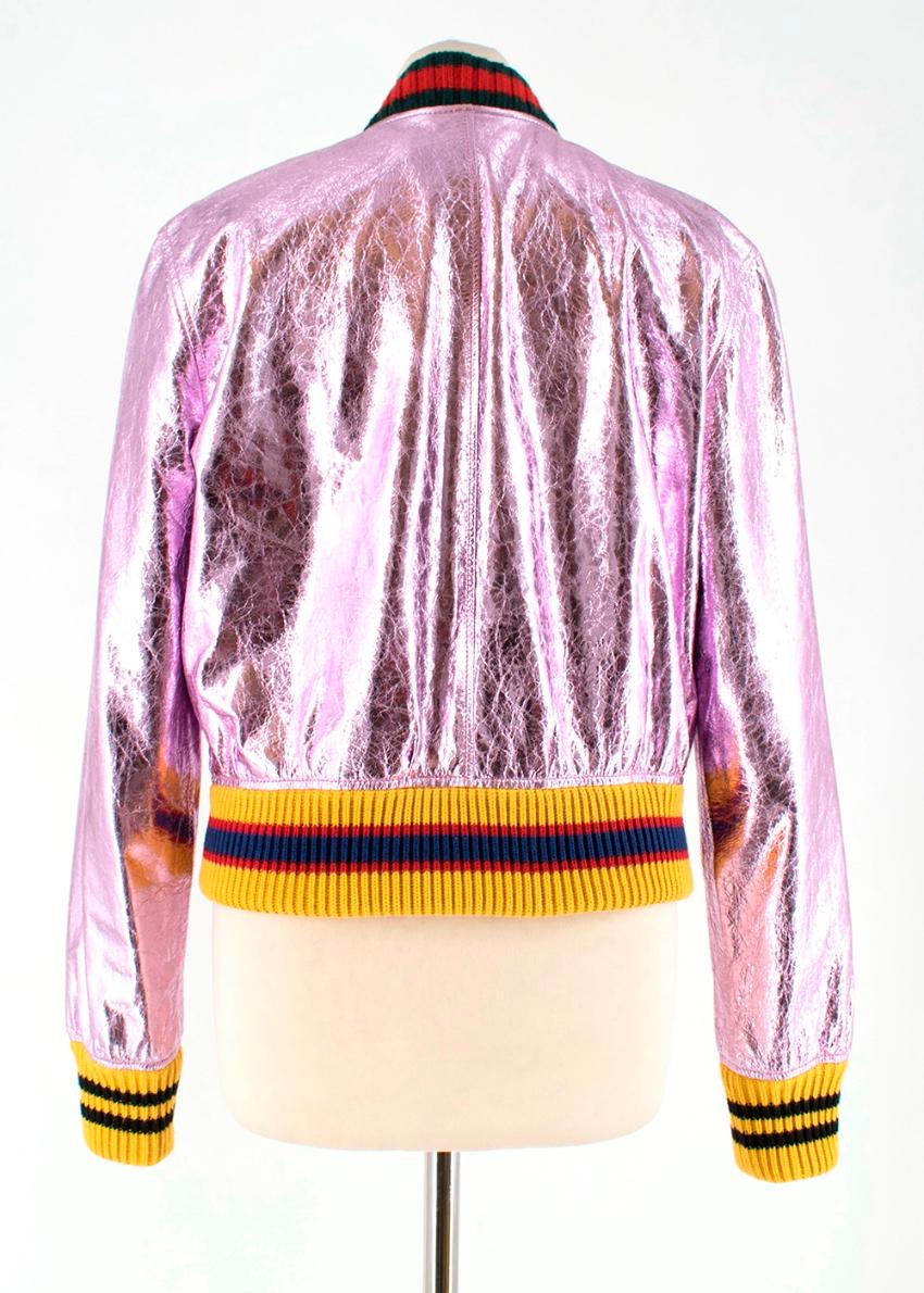 Gucci Metallic Pink Embroidered Bomber Jacket L 46 In Excellent Condition In London, GB
