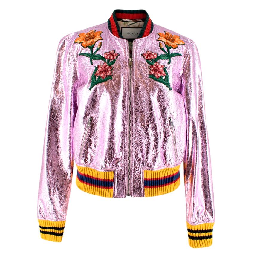 Gucci Metallic Pink Embroidered Bomber Jacket L 46