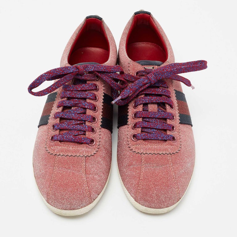 Gucci Metallic Pink Glitter Bambi Ace Sneakers Size 37 For Sale at 1stDibs