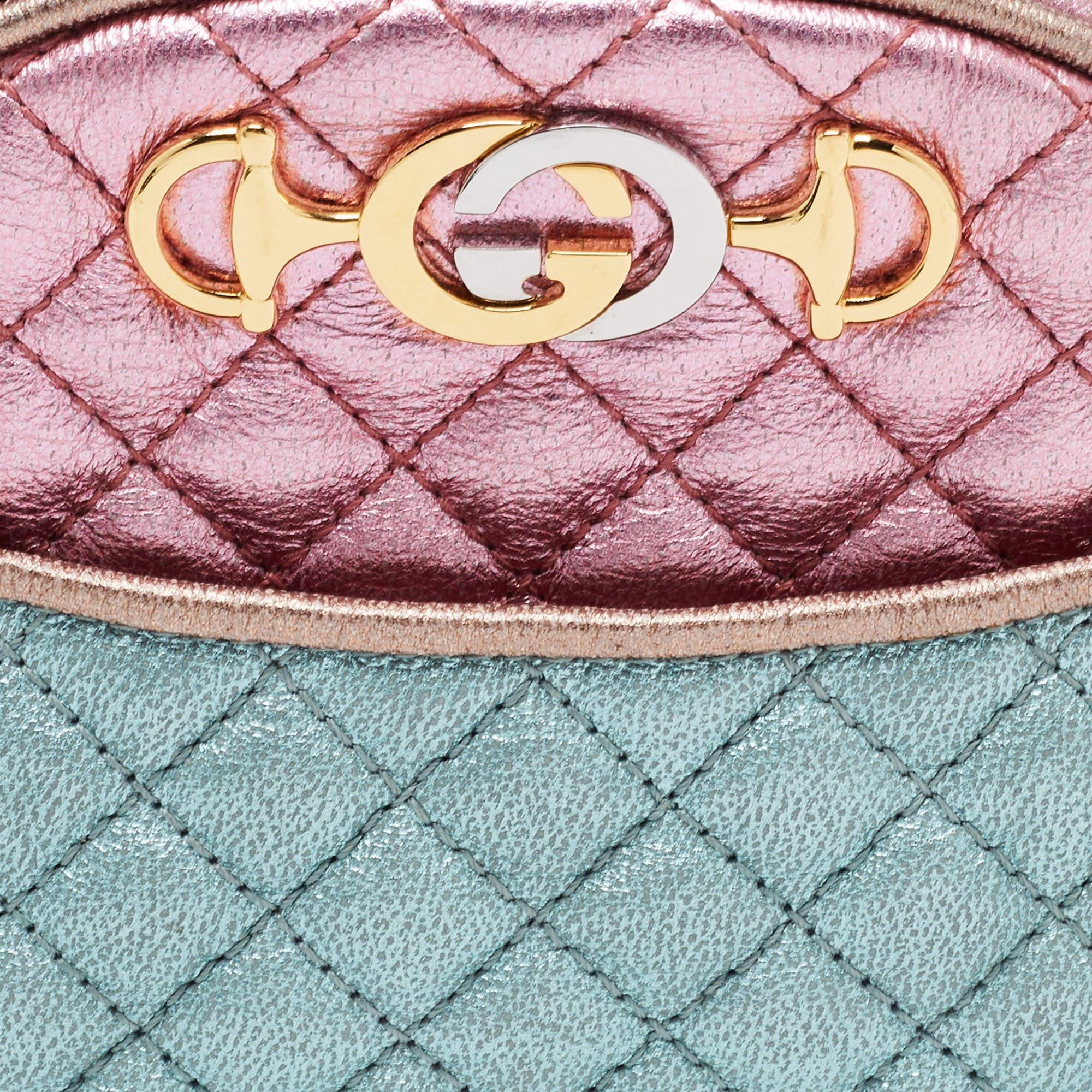 Gucci Metallic Pink/Green Leather Mini Trapuntata Zumi Shoulder Bag 7