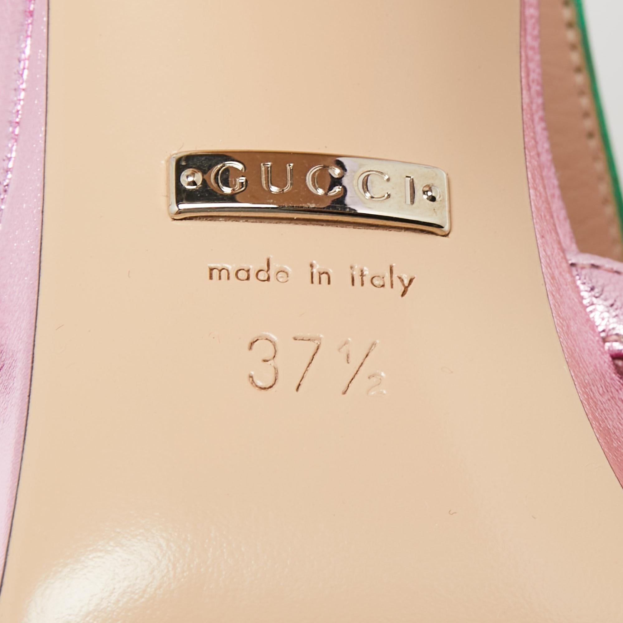 Gucci Metallic Pink/Green Leather Zephyra Platform Slingback Sandals Size 37.5 1