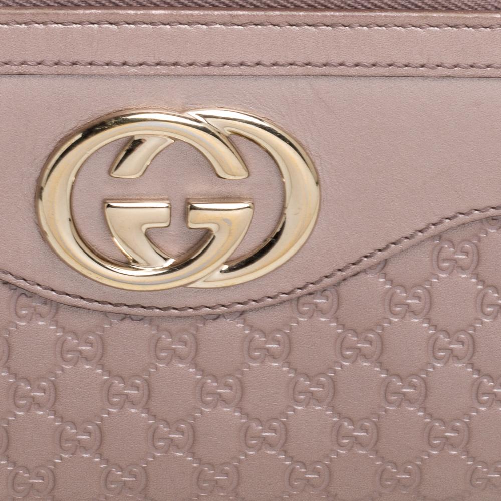 Gucci Metallic Pink Guccissima Leather Interlocking G Zip Around Wallet 5
