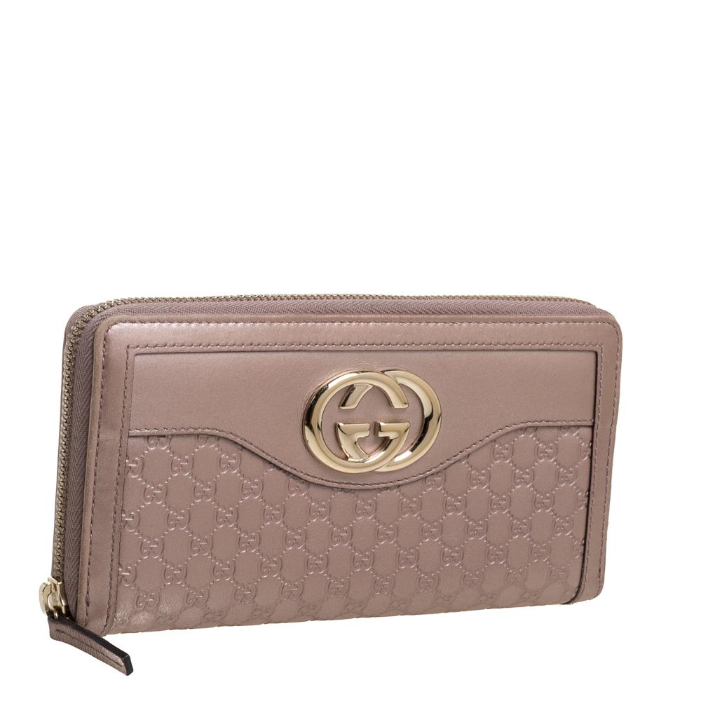 Brown Gucci Metallic Pink Guccissima Leather Interlocking G Zip Around Wallet