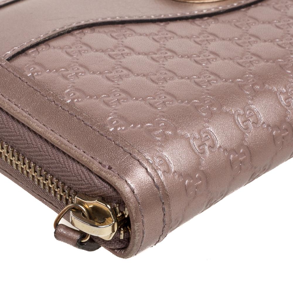 Gucci Metallic Pink Guccissima Leather Interlocking G Zip Around Wallet 3