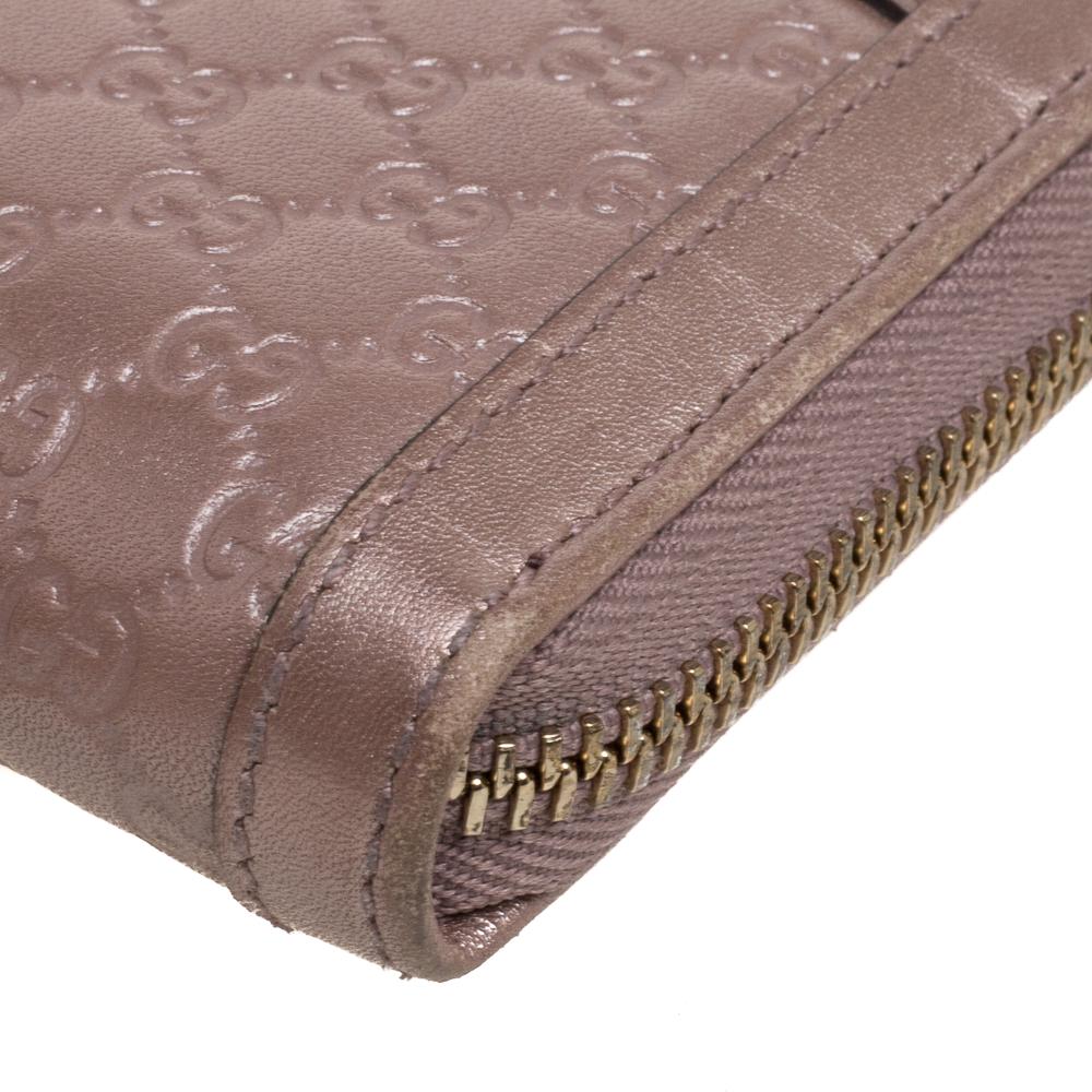 Gucci Metallic Pink Guccissima Leather Interlocking G Zip Around Wallet 4