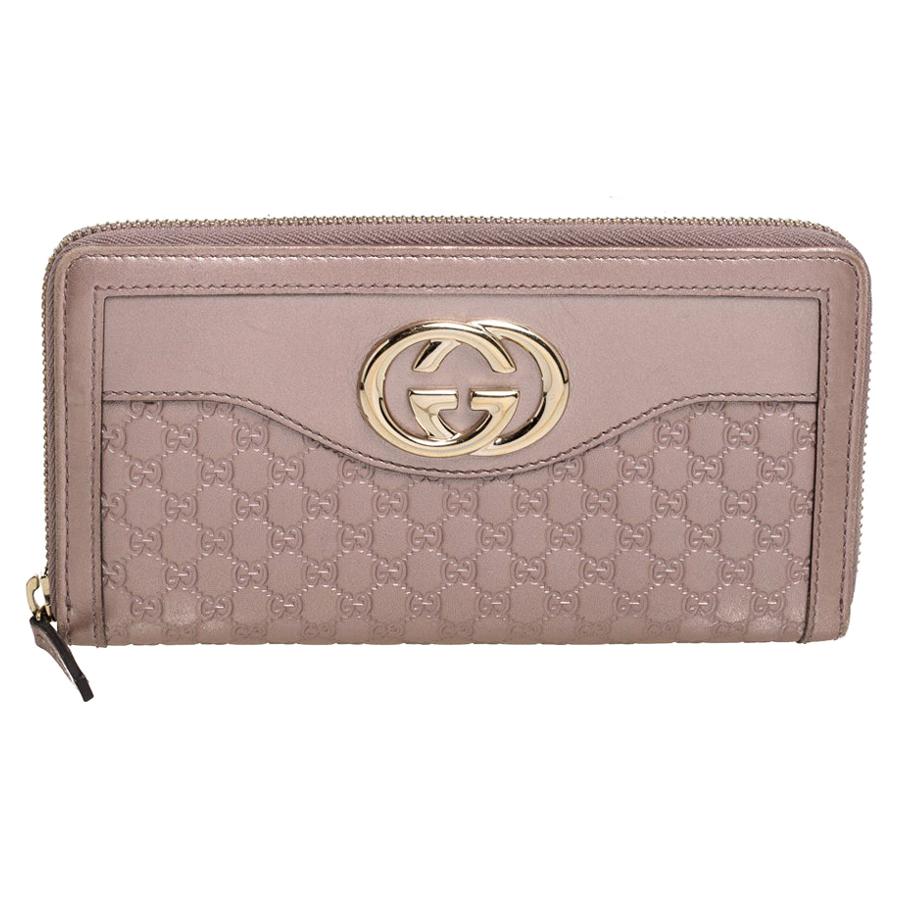 Gucci Metallic Pink Guccissima Leather Interlocking G Zip Around Wallet