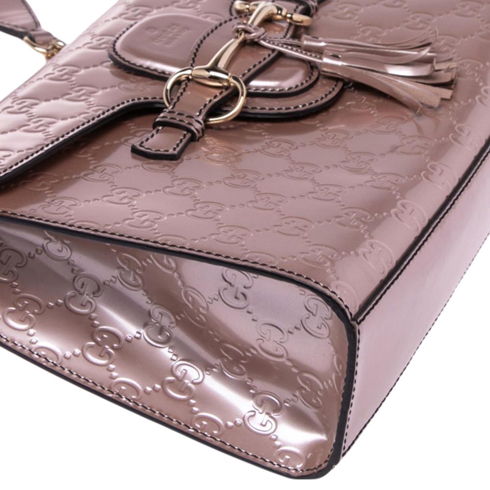 Brown Gucci Metallic Pink Guccissima Leather Medium Emily Chain Shoulder Bag