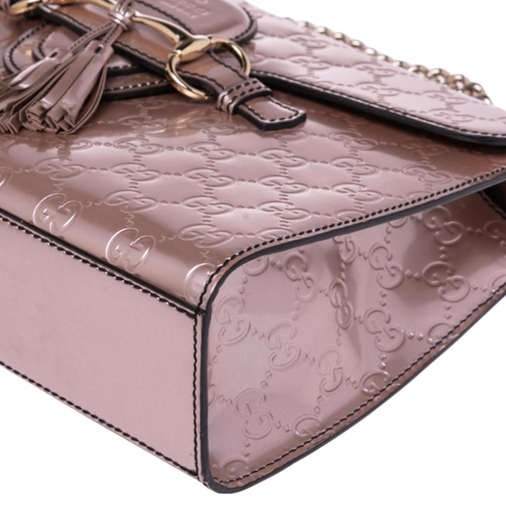 Gucci Metallic Pink Guccissima Leather Medium Emily Chain Shoulder Bag In Good Condition In Dubai, Al Qouz 2