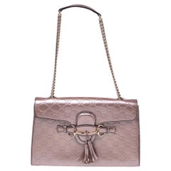 Gucci Metallic Pink Guccissima Leder Medium Emily Umhängetasche mit Kette