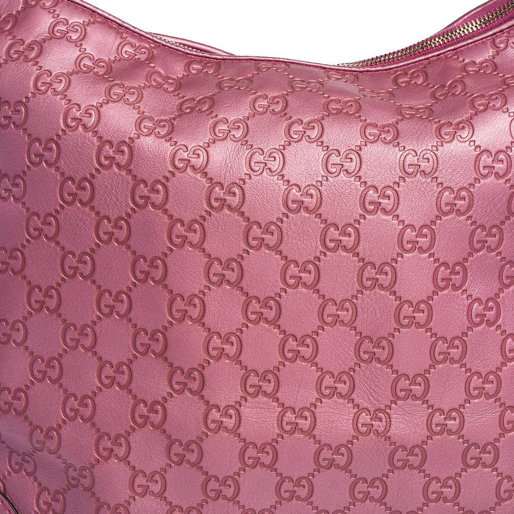 Gucci Metallic Pink Guccissima Leather Medium Heart Bit Hobo 4