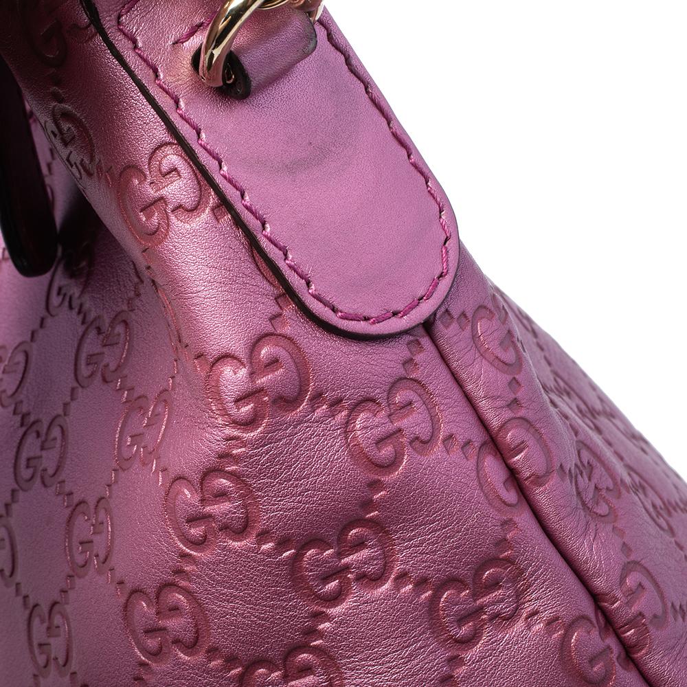 Gucci Metallic Pink Guccissima Leather Medium Heart Bit Hobo In Good Condition In Dubai, Al Qouz 2
