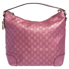 Gucci Metallic Pink Guccissima Leder Medium Heart Bit Hobo