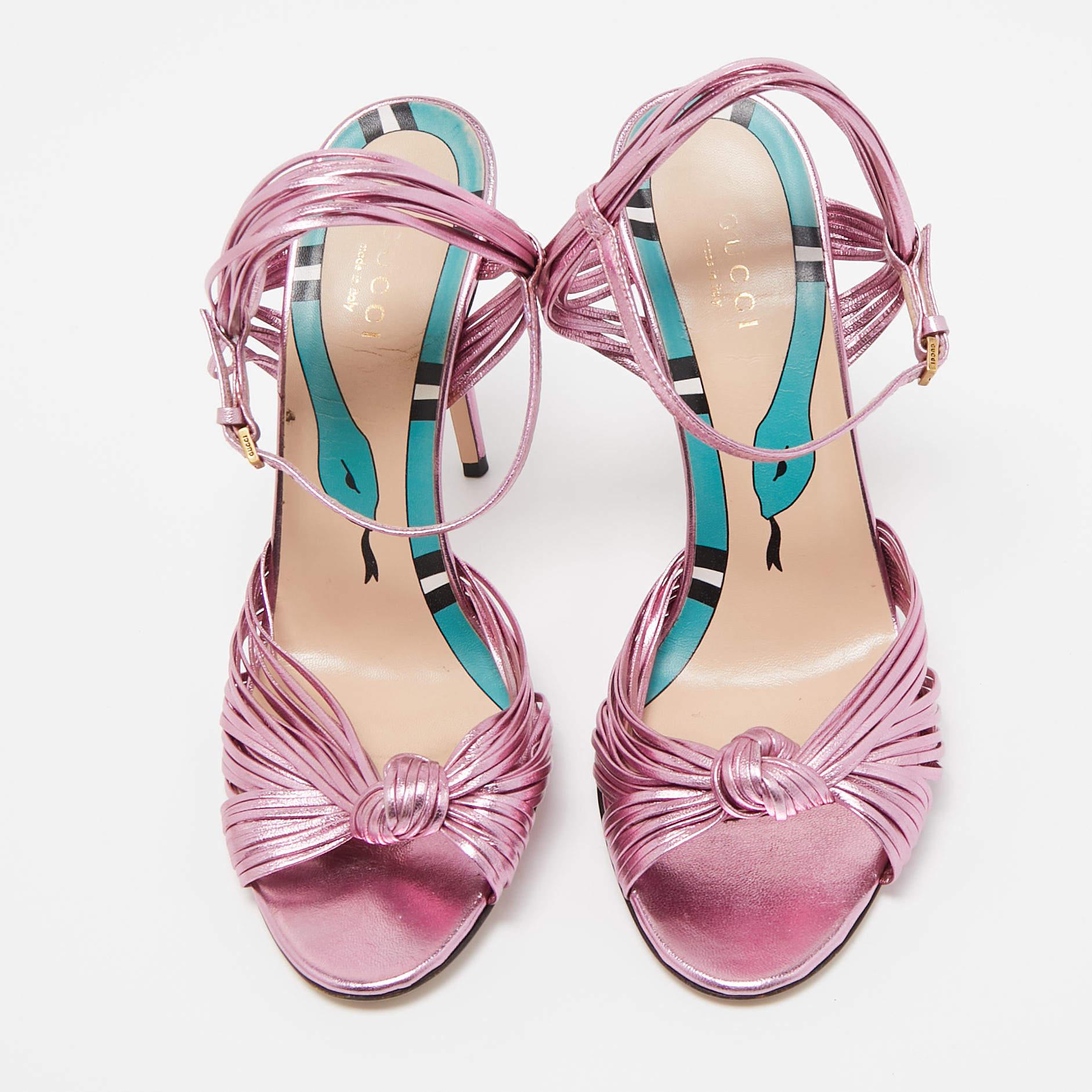 Beige Gucci Metallic Pink Leather Allie Sandals Size 37.5