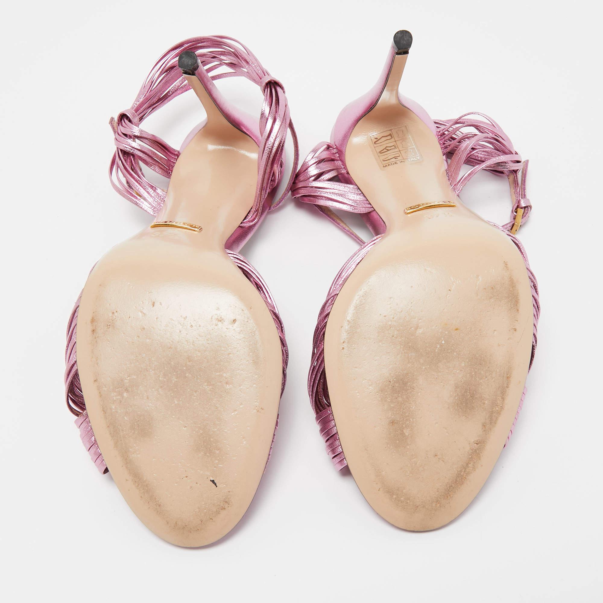 Gucci Metallic Pink Leather Allie Sandals Size 37.5 1