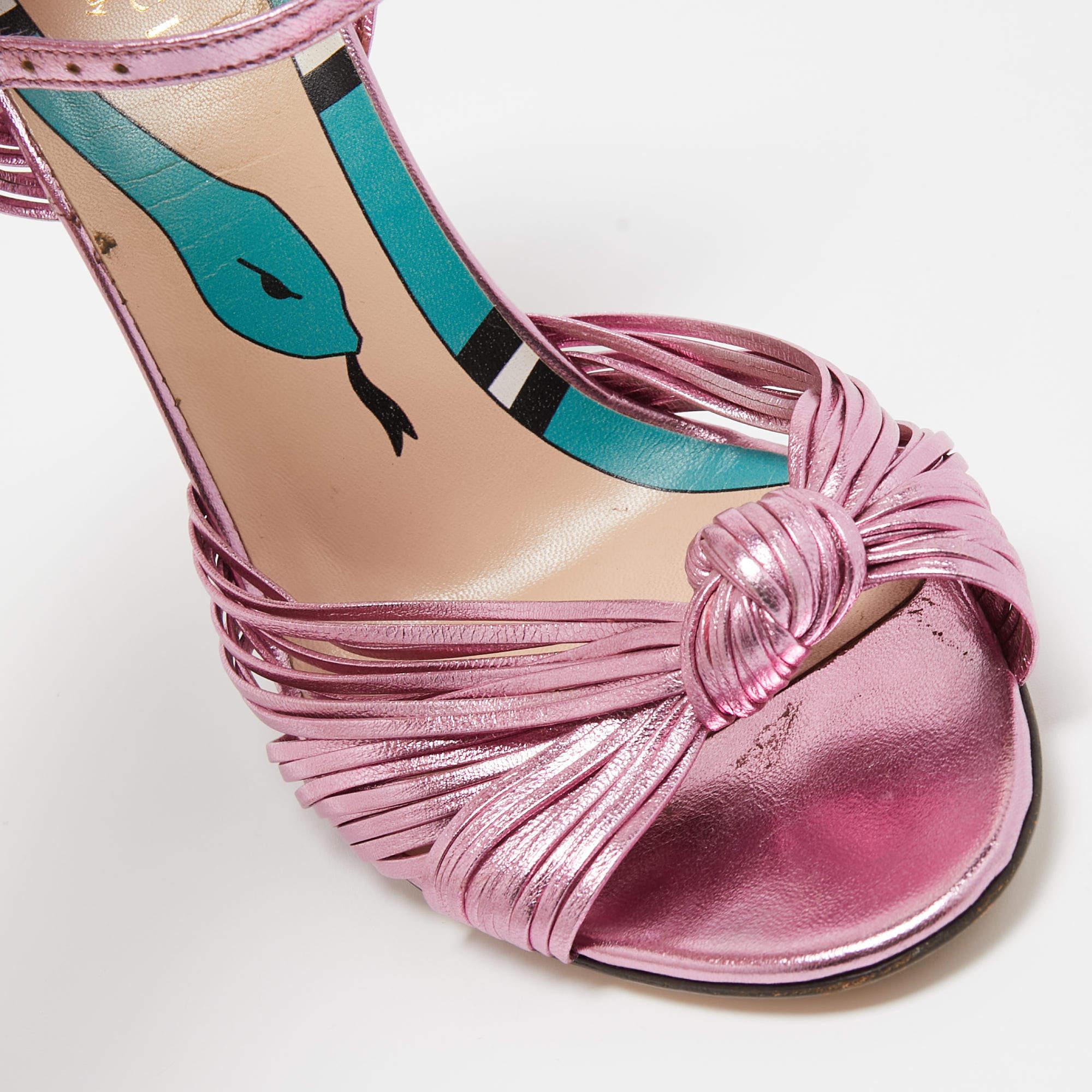 Gucci Metallic Pink Leather Allie Sandals Size 37.5 3