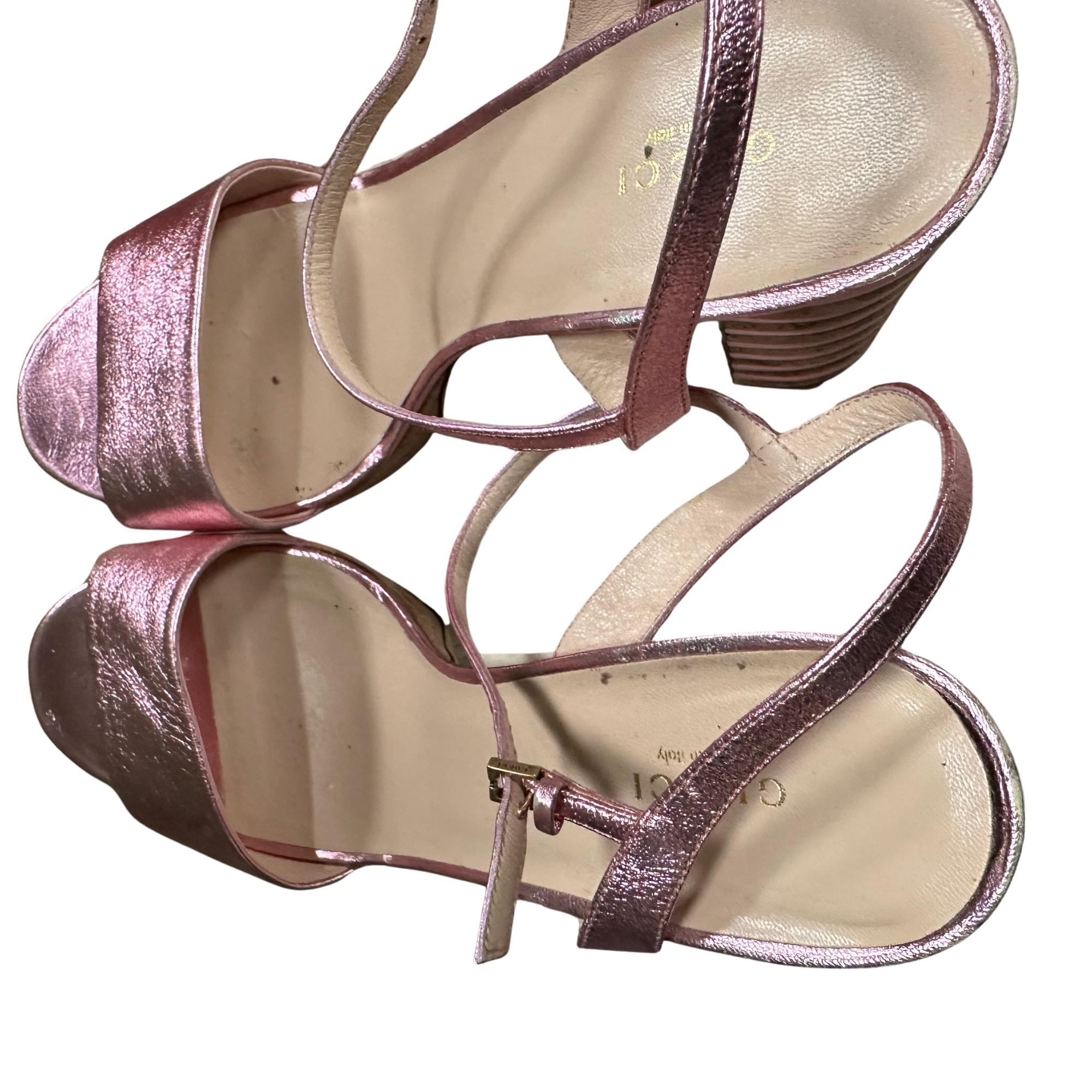 Women's Gucci Metallic Pink Leather Claudie Platform Sandals (EU 41) For Sale